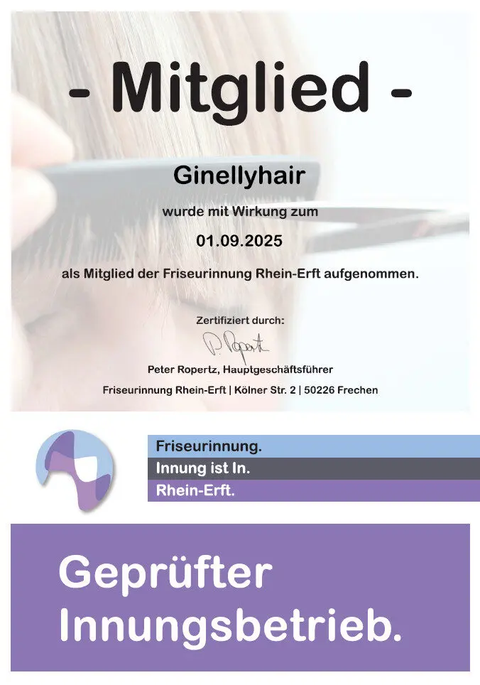 Mitgliedsurkunde von Ginelly Hair